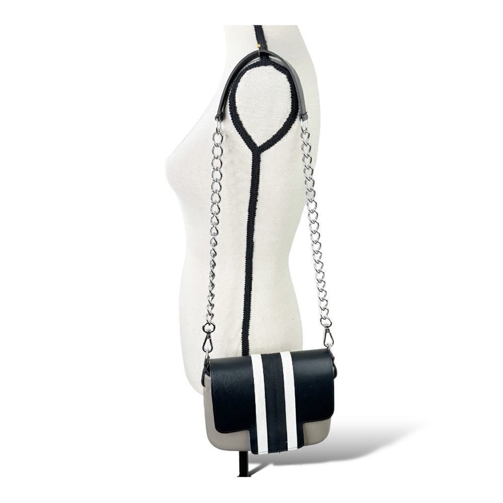 O BAG — Italian Bag Taupe Black Cream Cross-Body Bag w/Chain Strap‎ Missing Part